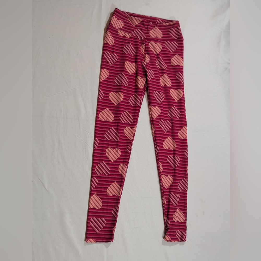 Striped Pink Heart Kids Leggings